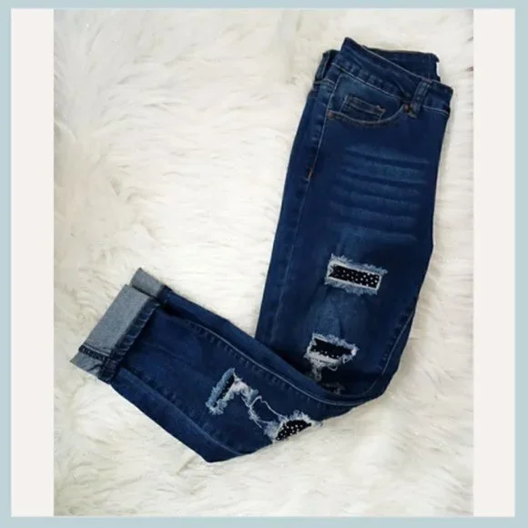 Bamboo Ripped Bling Capri Jeans Size 7, Ripped Jeans, Jeans - Picture 5 of 6